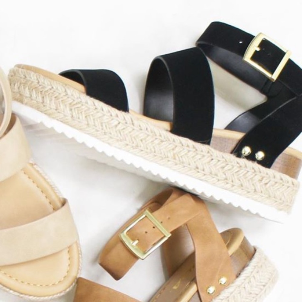 NEW! Soda Bryce Black Flatform Espadrille Sandal - Picture 9 of 11